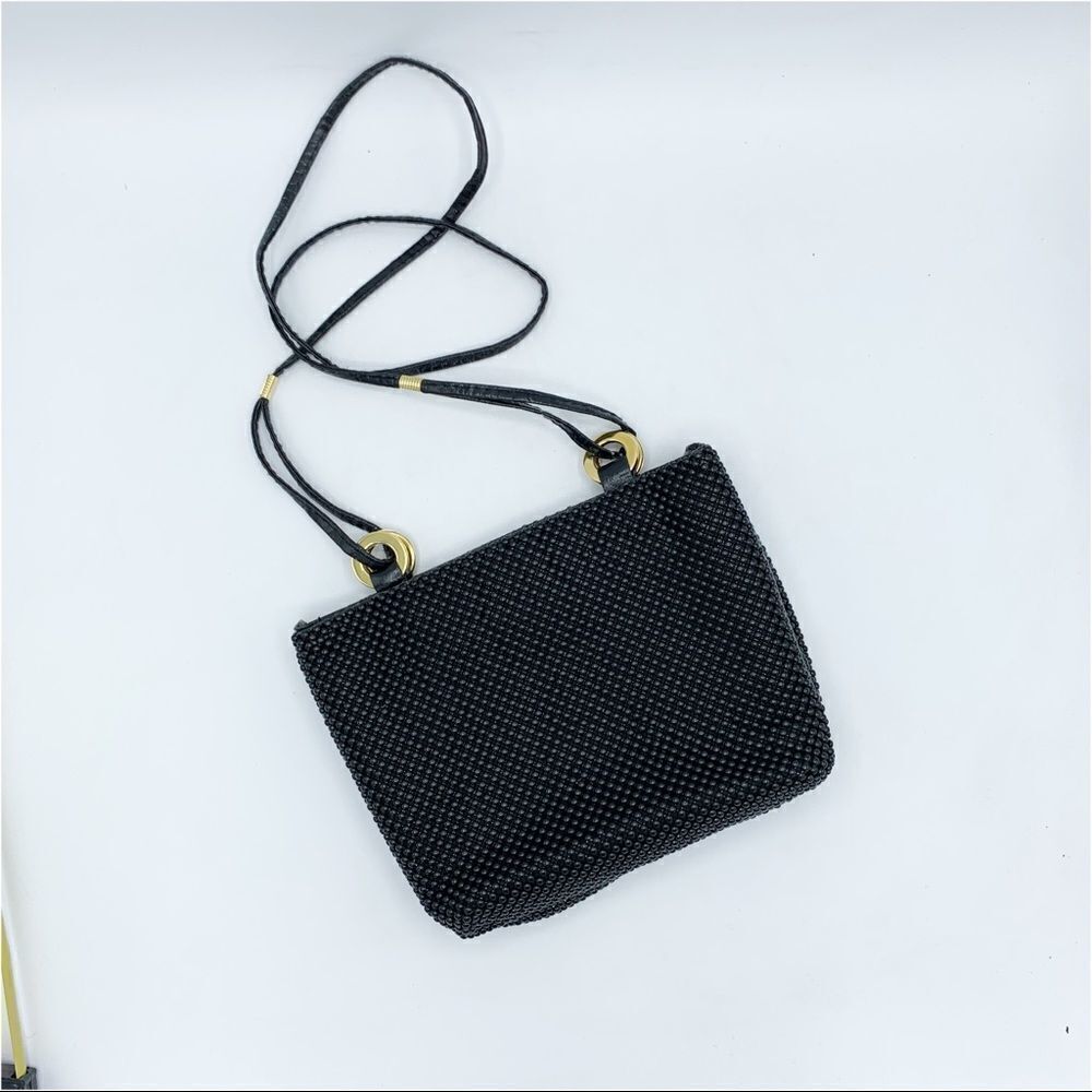 Marlo Vintage Black‎ Pebbled/Beaded Cross Body Evening Bag w/Gold Ring Detail